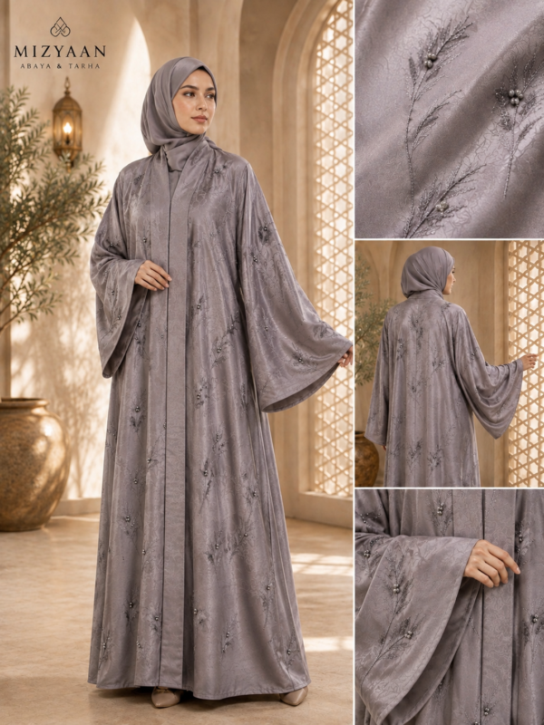 Gray Premium Embroidered Abaya